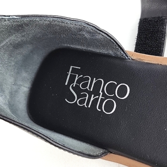 Franco Sarto Miras Black Flat Leather Sandal Ankle Strap Toe Ring Size 6M - Picture 15 of 16